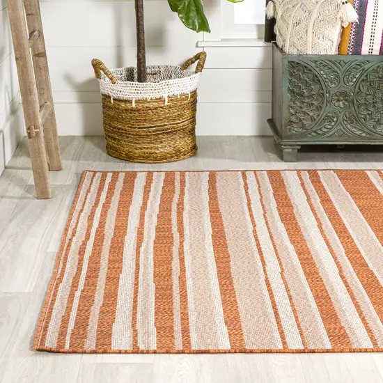 Orange And Cream Striped Indoor Outdoor Area Rug Photo 5
