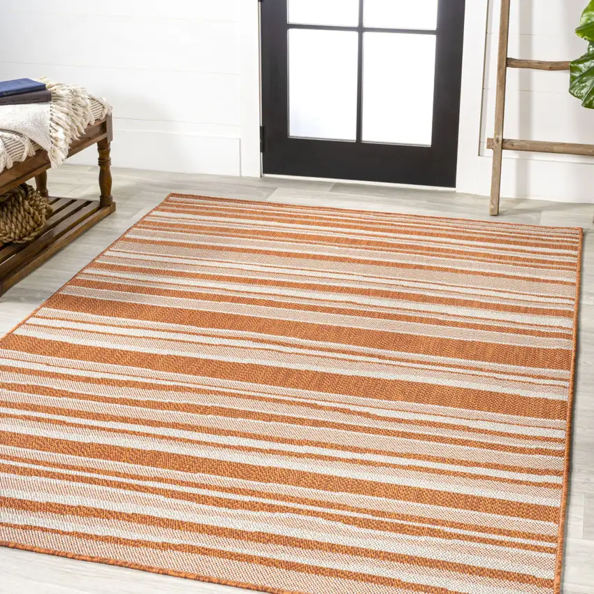 Orange And Cream Striped Indoor Outdoor Area Rug Photo 4