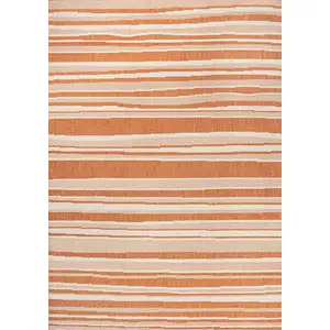 Photo of Orange And Cream Striped Indoor Outdoor Area Rug