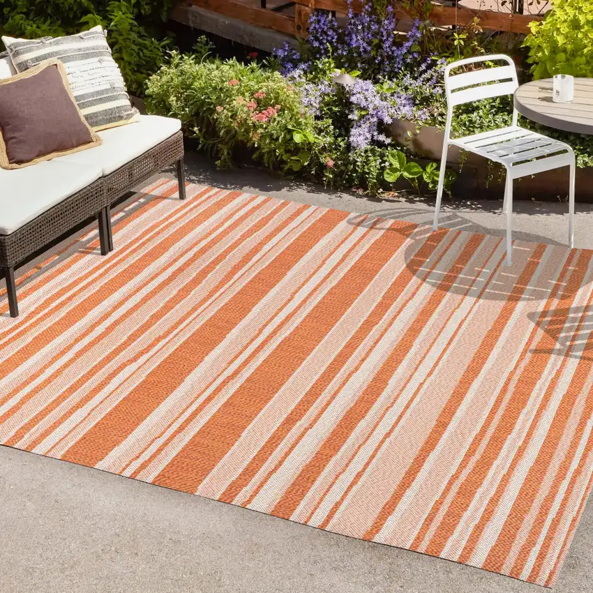 Orange And Cream Striped Indoor Outdoor Area Rug Photo 8