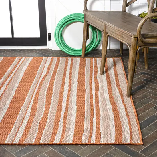 Orange And Cream Striped Indoor Outdoor Area Rug Photo 9