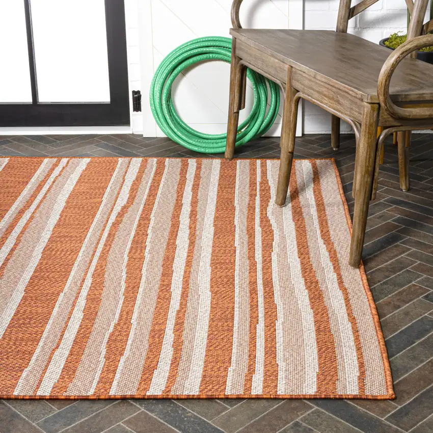 Orange And Cream Striped Indoor Outdoor Area Rug Photo 9