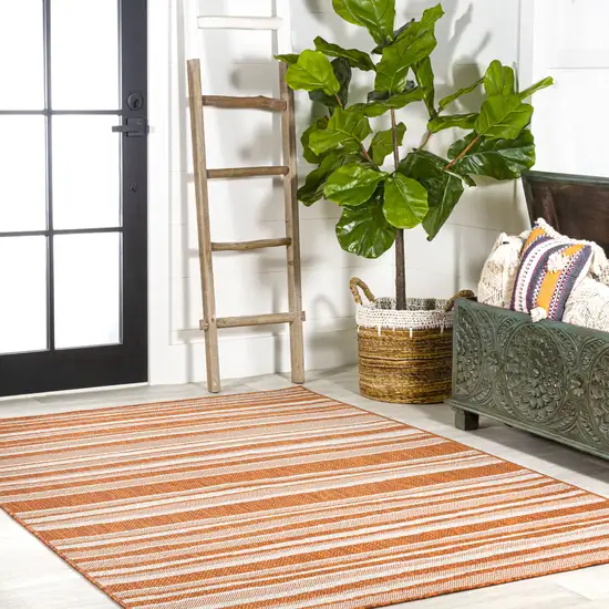 Orange And Cream Striped Indoor Outdoor Area Rug Photo 7