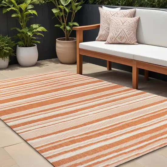 Orange And Cream Striped Indoor Outdoor Area Rug Photo 1