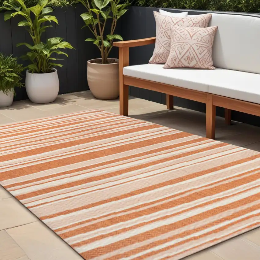 Orange And Cream Striped Indoor Outdoor Area Rug Photo 1