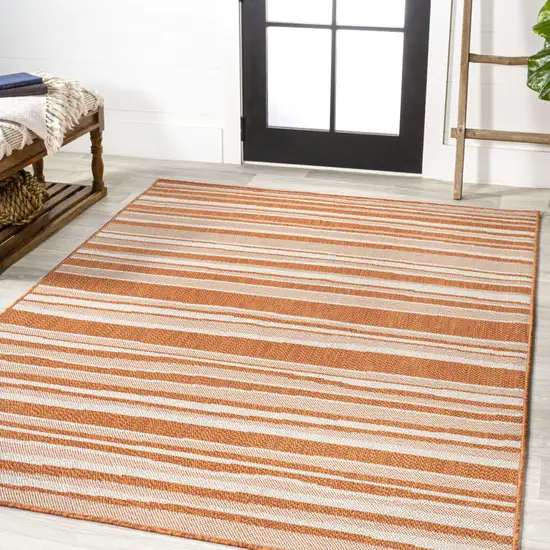 Orange And Cream Striped Indoor Outdoor Area Rug Photo 5
