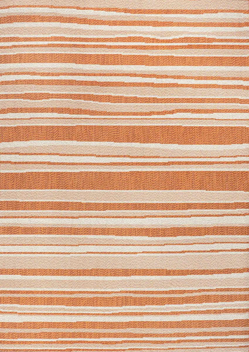 Orange And Cream Striped Indoor Outdoor Area Rug Photo 3