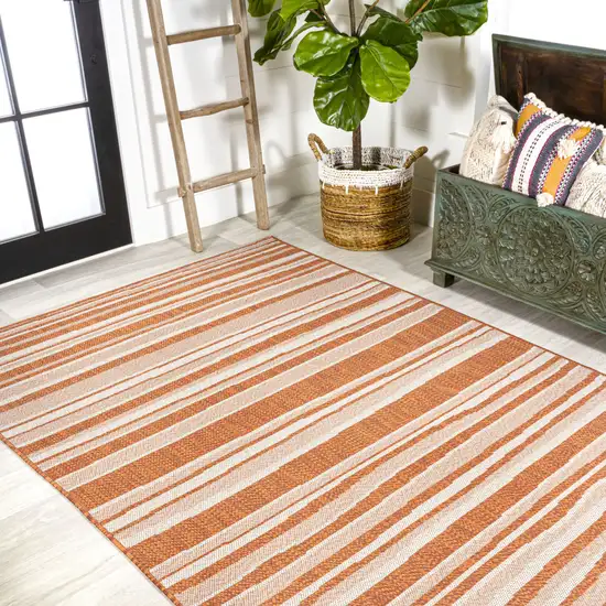 Orange And Cream Striped Indoor Outdoor Area Rug Photo 7