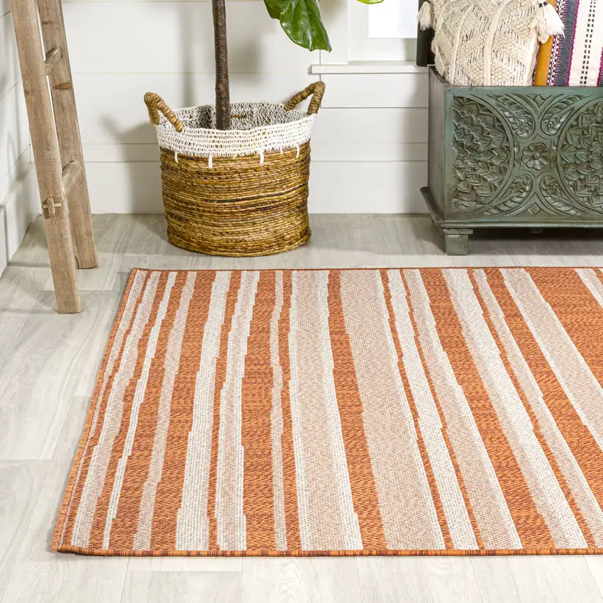 Orange And Cream Striped Indoor Outdoor Area Rug Photo 6