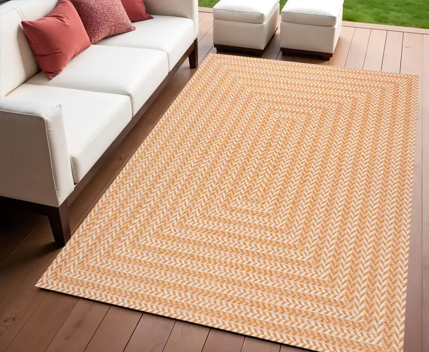 Orange And Cream Striped Indoor Outdoor Area Rug Photo 1