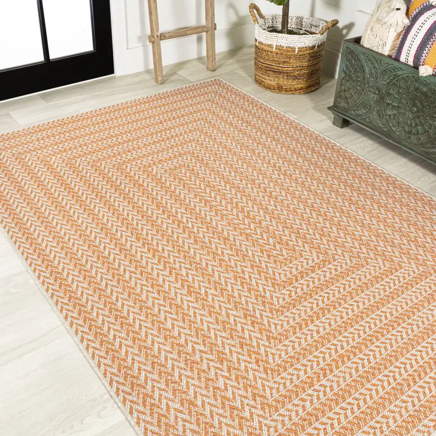 Orange And Cream Striped Indoor Outdoor Area Rug Photo 5