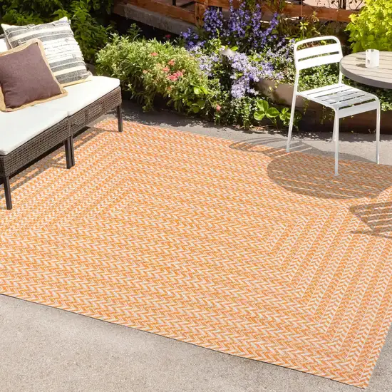 Orange And Cream Striped Indoor Outdoor Area Rug Photo 7