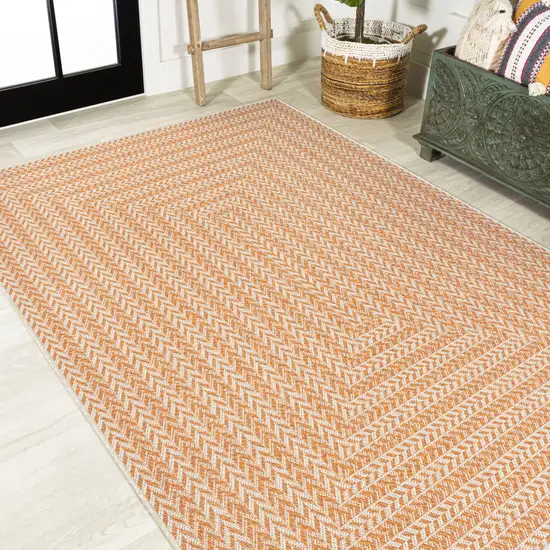 Orange And Cream Striped Indoor Outdoor Area Rug Photo 5