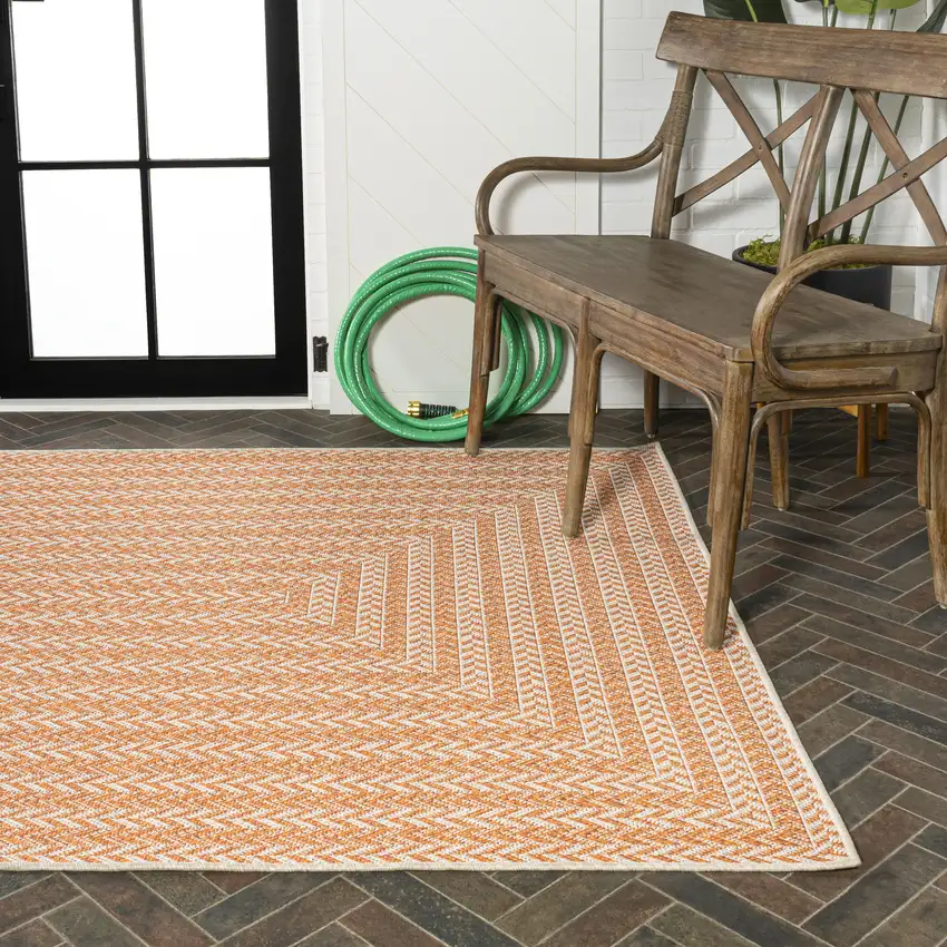 Orange And Cream Striped Indoor Outdoor Area Rug Photo 8