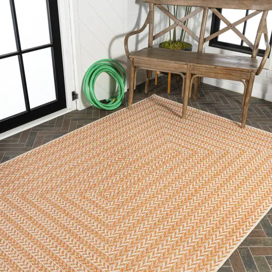 Orange And Cream Striped Indoor Outdoor Area Rug Photo 9