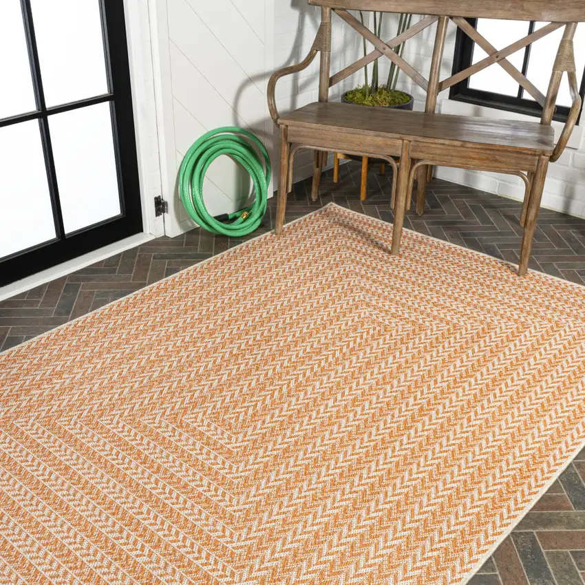 Orange And Cream Striped Indoor Outdoor Area Rug Photo 9