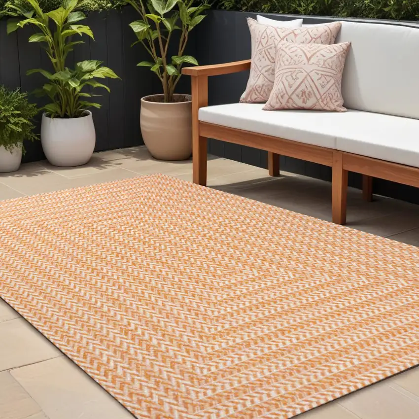 Orange And Cream Striped Indoor Outdoor Area Rug Photo 1