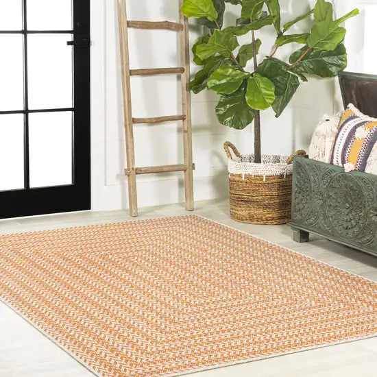 Orange And Cream Striped Indoor Outdoor Area Rug Photo 6