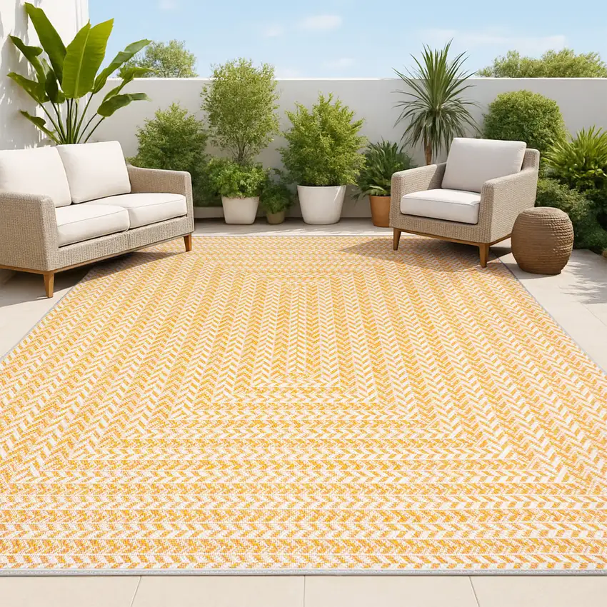 Orange And Cream Striped Indoor Outdoor Area Rug Photo 2