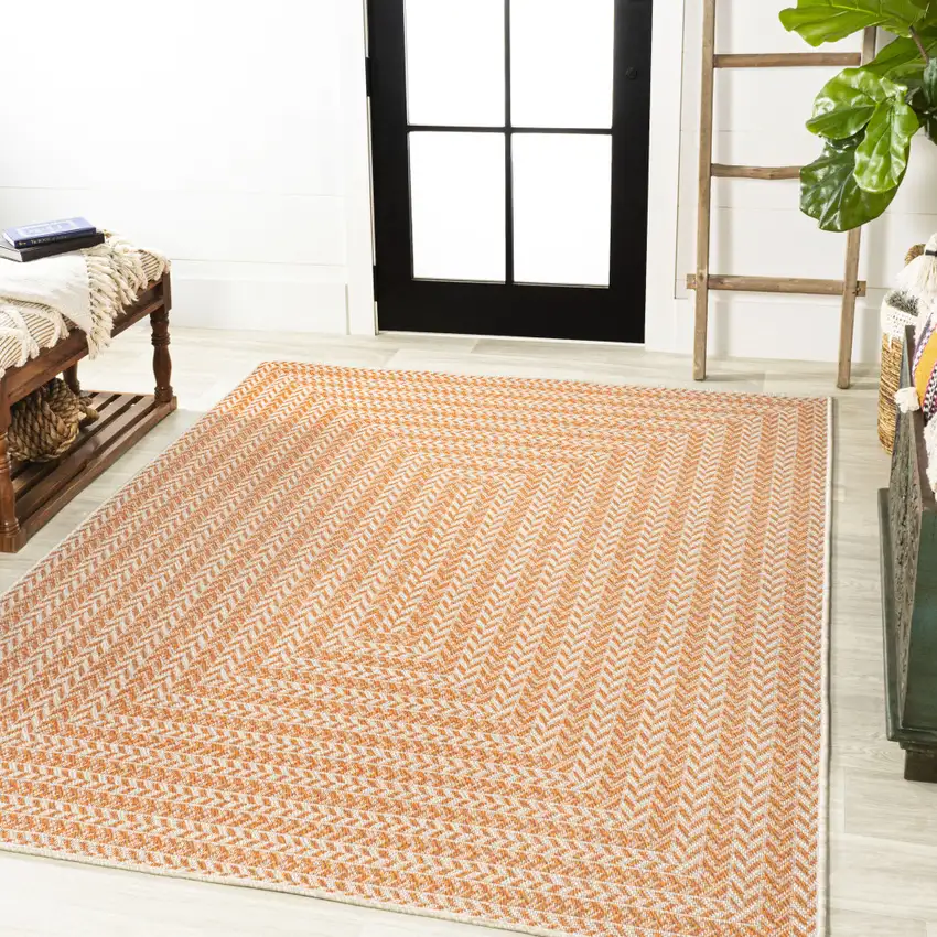 Orange And Cream Striped Indoor Outdoor Area Rug Photo 3