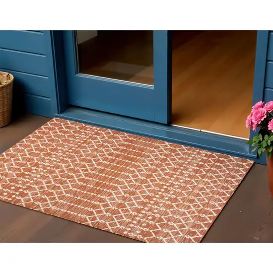 Orange And Cream Trellis Indoor Outdoor Area Rug Photo 1