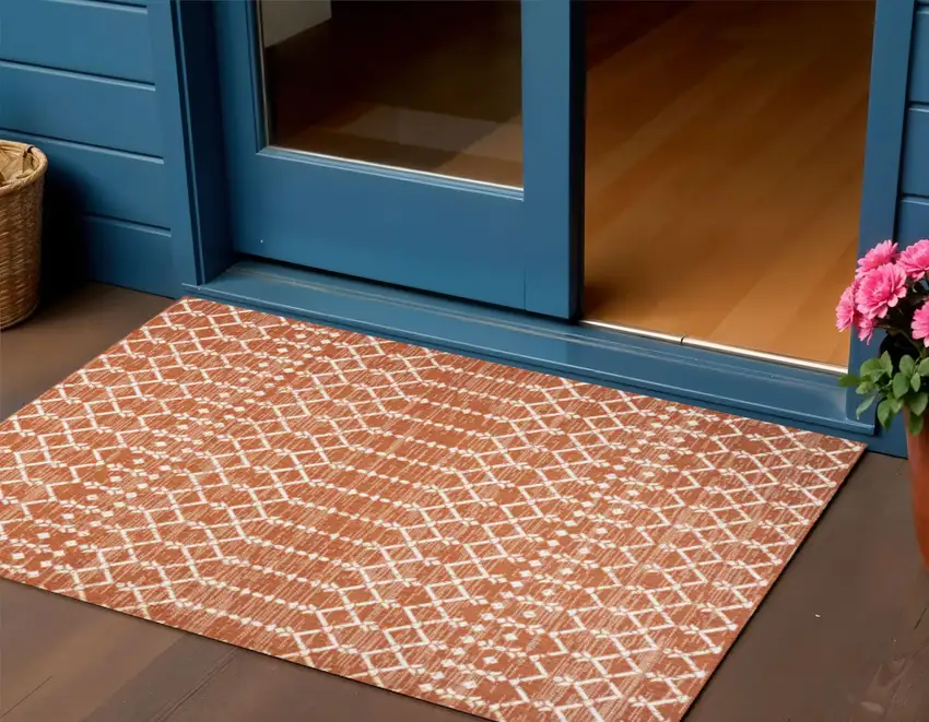 Orange And Cream Trellis Indoor Outdoor Area Rug Photo 1