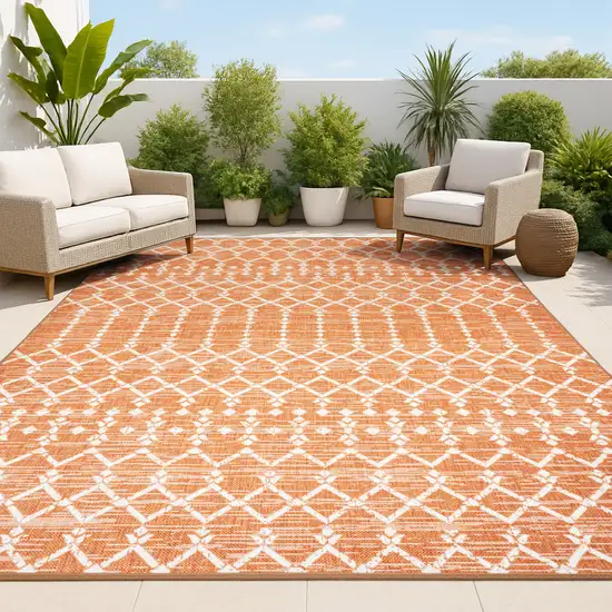 Orange And Cream Trellis Indoor Outdoor Area Rug Photo 4