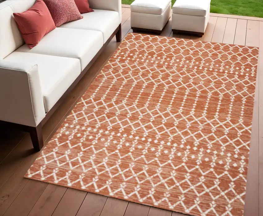Orange And Cream Trellis Indoor Outdoor Area Rug Photo 1