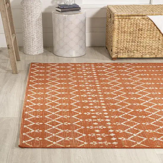Orange And Cream Trellis Indoor Outdoor Area Rug Photo 6