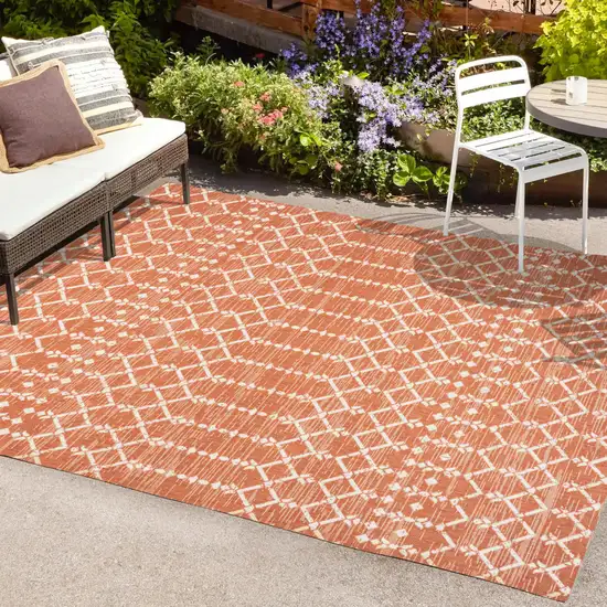 Orange And Cream Trellis Indoor Outdoor Area Rug Photo 9