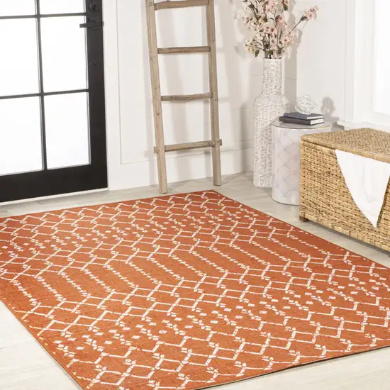 Orange And Cream Trellis Indoor Outdoor Area Rug Photo 8