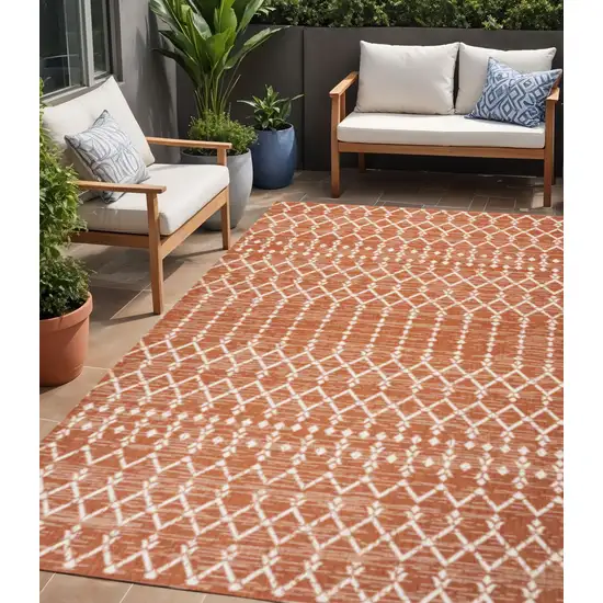 Orange And Cream Trellis Indoor Outdoor Area Rug Photo 1