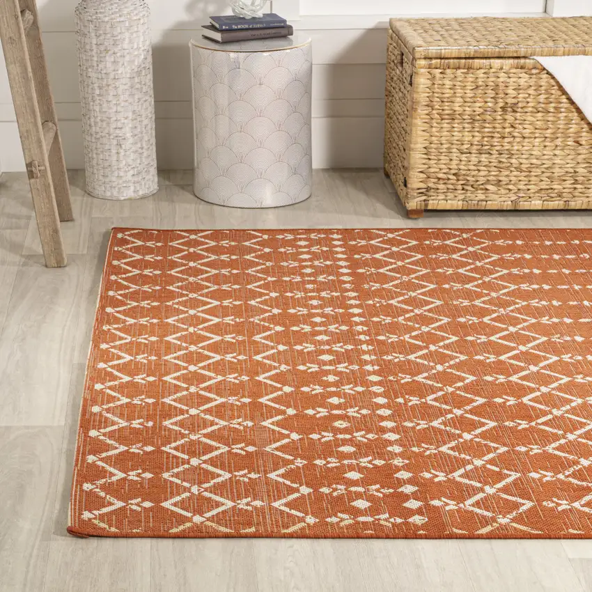 Orange And Cream Trellis Indoor Outdoor Area Rug Photo 6