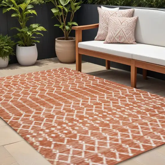 Orange And Cream Trellis Indoor Outdoor Area Rug Photo 1