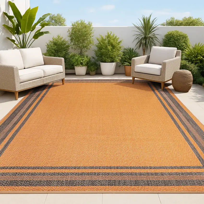 Orange And Dark Gray Striped Indoor Outdoor Area Rug Photo 6