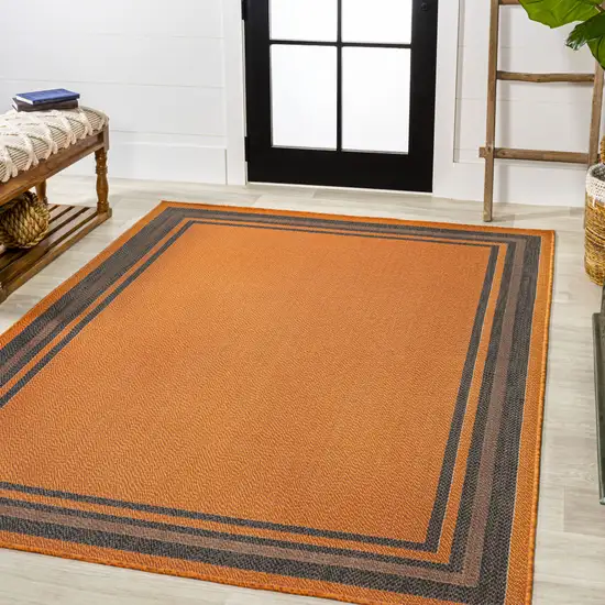 Orange And Dark Gray Striped Indoor Outdoor Area Rug Photo 7