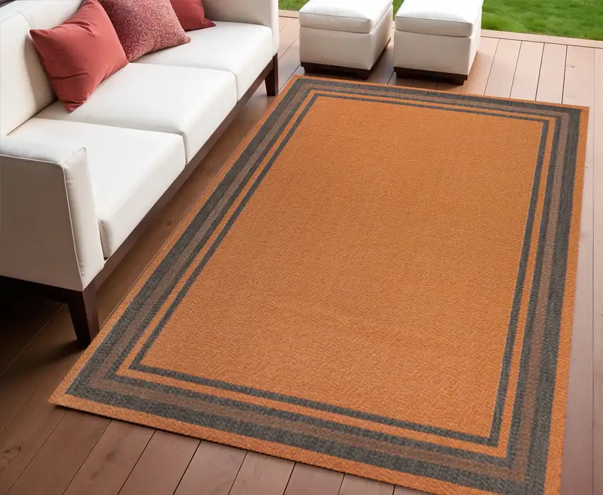Orange And Dark Gray Striped Indoor Outdoor Area Rug Photo 1