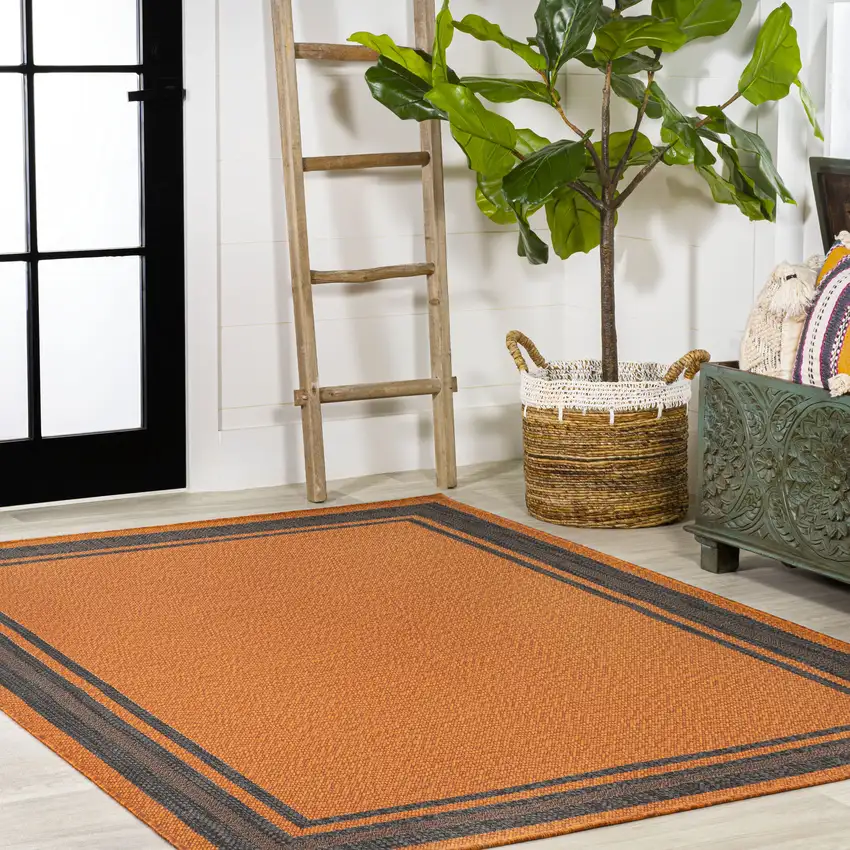 Orange And Dark Gray Striped Indoor Outdoor Area Rug Photo 9