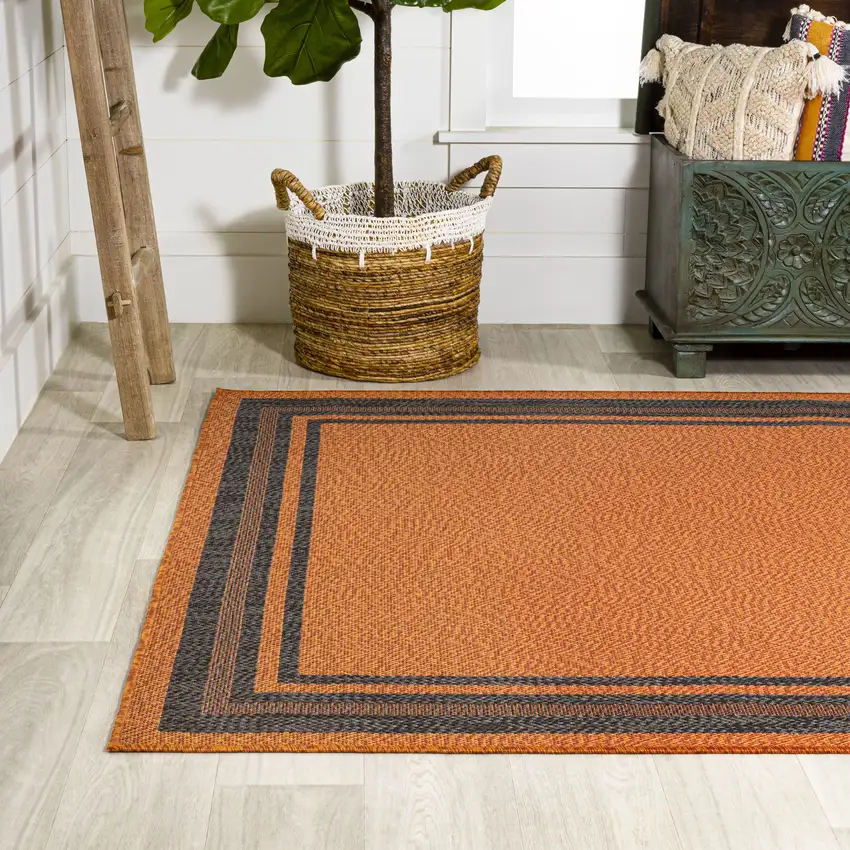 Orange And Dark Gray Striped Indoor Outdoor Area Rug Photo 8
