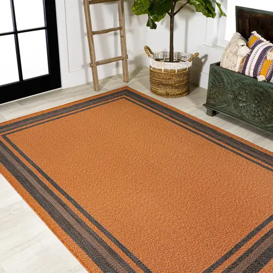 Orange And Dark Gray Striped Indoor Outdoor Area Rug Photo 9