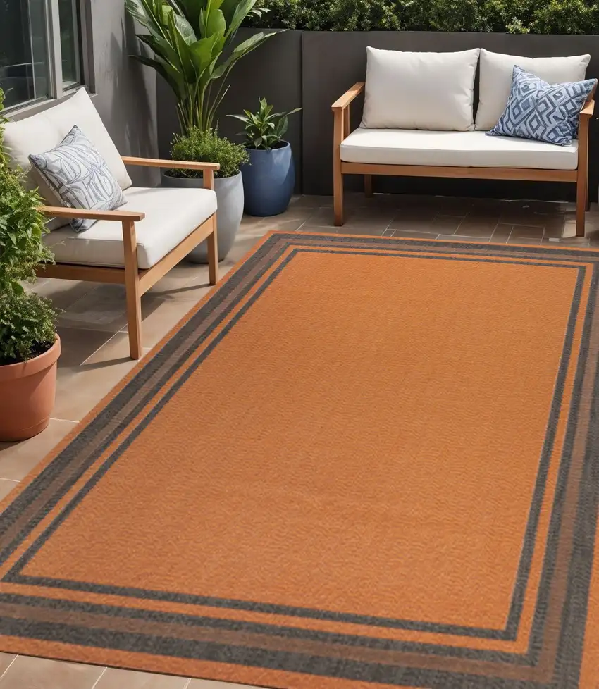 Orange And Dark Gray Striped Indoor Outdoor Area Rug Photo 1