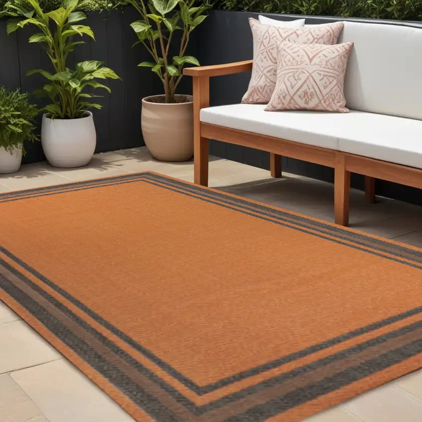 Orange And Dark Gray Striped Indoor Outdoor Area Rug Photo 1