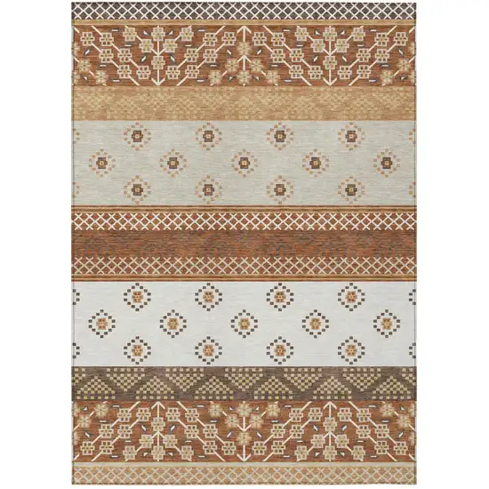 Orange And Denim Blue Striped Washable Indoor Outdoor Area Rug Photo 2