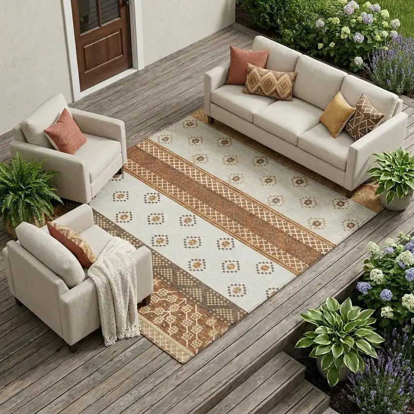 Orange And Denim Blue Striped Washable Indoor Outdoor Area Rug Photo 1