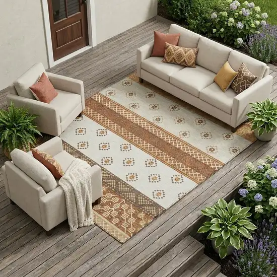 Orange And Denim Blue Striped Washable Indoor Outdoor Area Rug Photo 1
