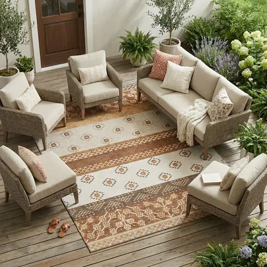 Orange And Denim Blue Striped Washable Indoor Outdoor Area Rug Photo 1