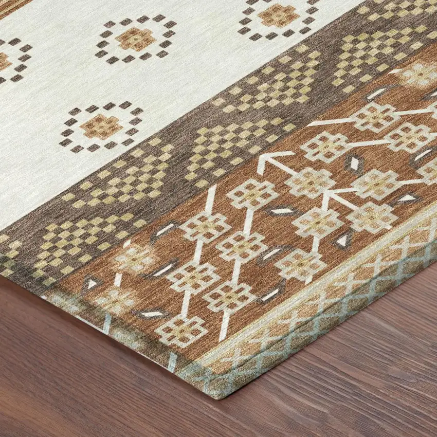 Orange And Denim Blue Striped Washable Indoor Outdoor Area Rug Photo 7