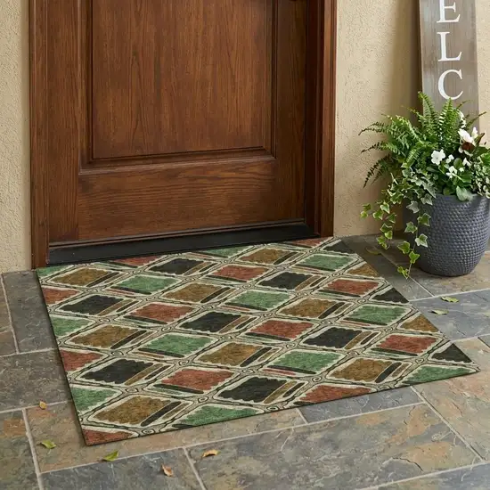 Orange And Emerald Geometric Washable Indoor Outdoor Area Rug Photo 1