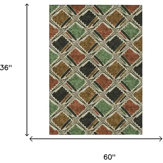 Orange And Emerald Geometric Washable Indoor Outdoor Area Rug Photo 5