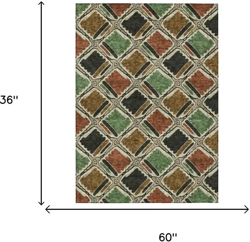Orange And Emerald Geometric Washable Indoor Outdoor Area Rug Photo 5